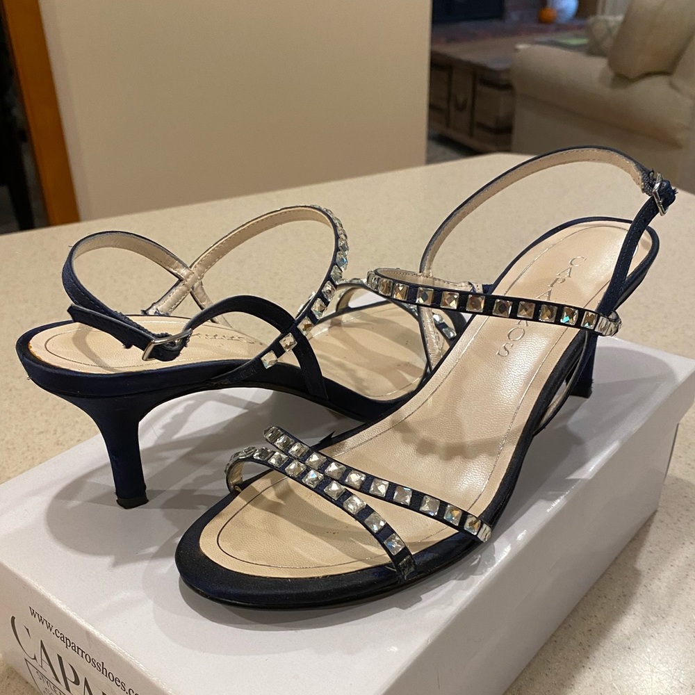 Navy Jeweled Heels